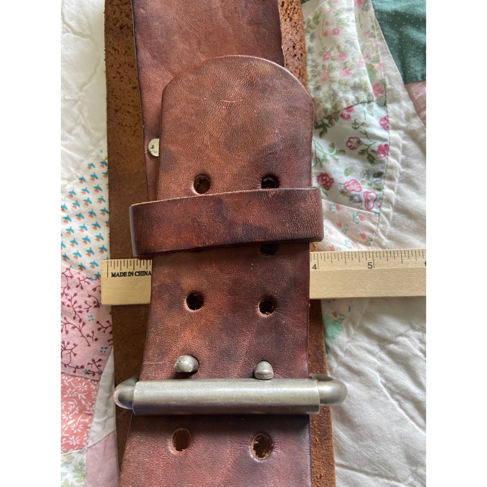 Bollinger Brown Leather Weightlifting Belt Double Prong Buckle Size 32-36 Mexico - Picture 2 of 9